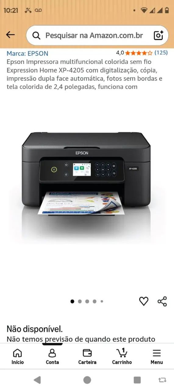 Impressora Epson XP 4205 seminova