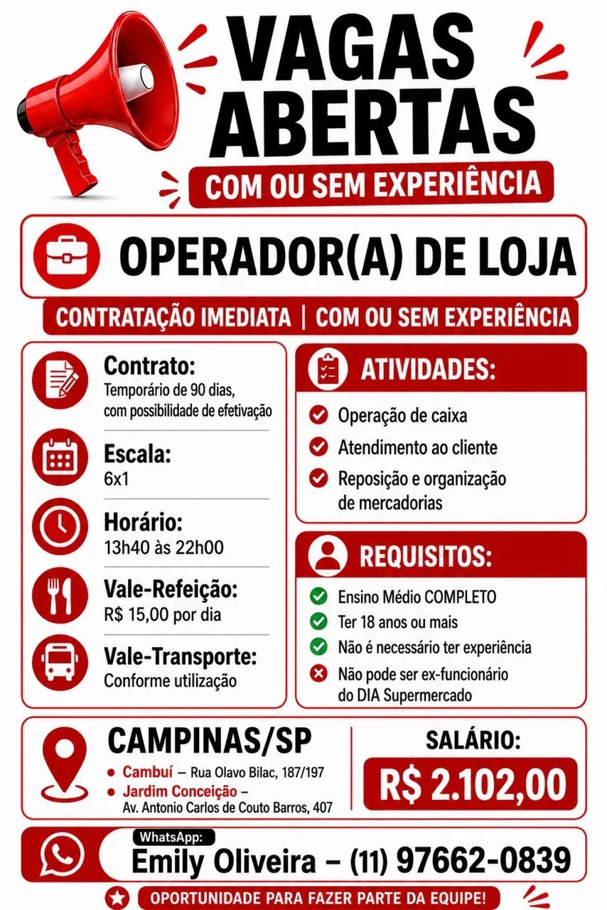 OPERADOR DE LOJA - CAMPINAS