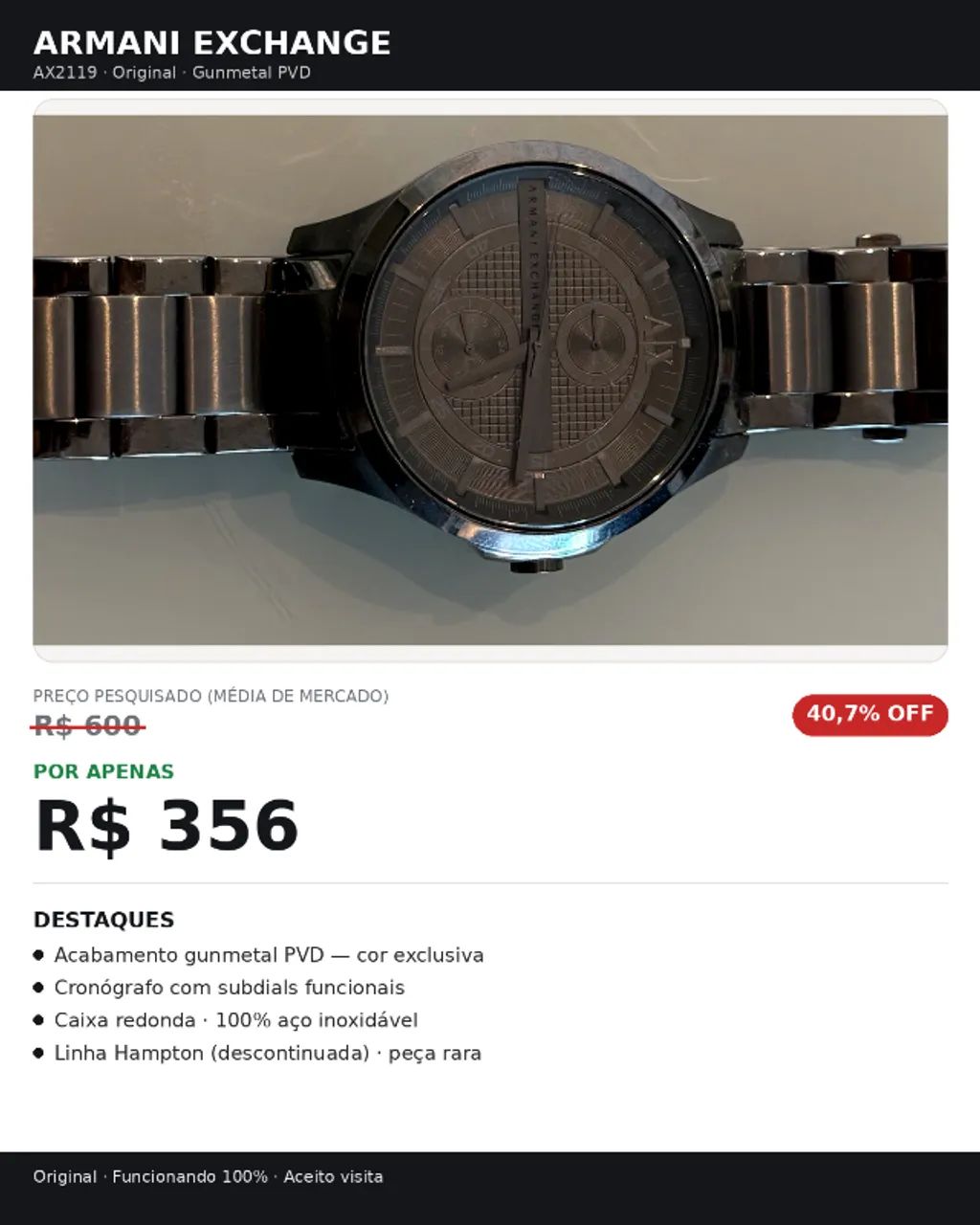 Relógio Armani Exchange AX2119 Original Pouco Uso