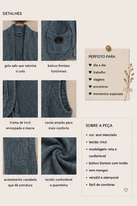 Colete feminino azul com bolsos - Foto 4
