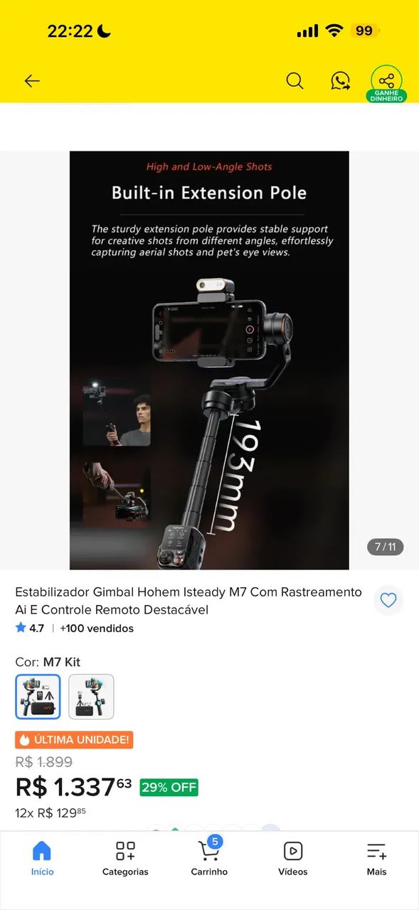 Hohem iSteady M7 Kit Completo + Suporte em L Original - Foto 4