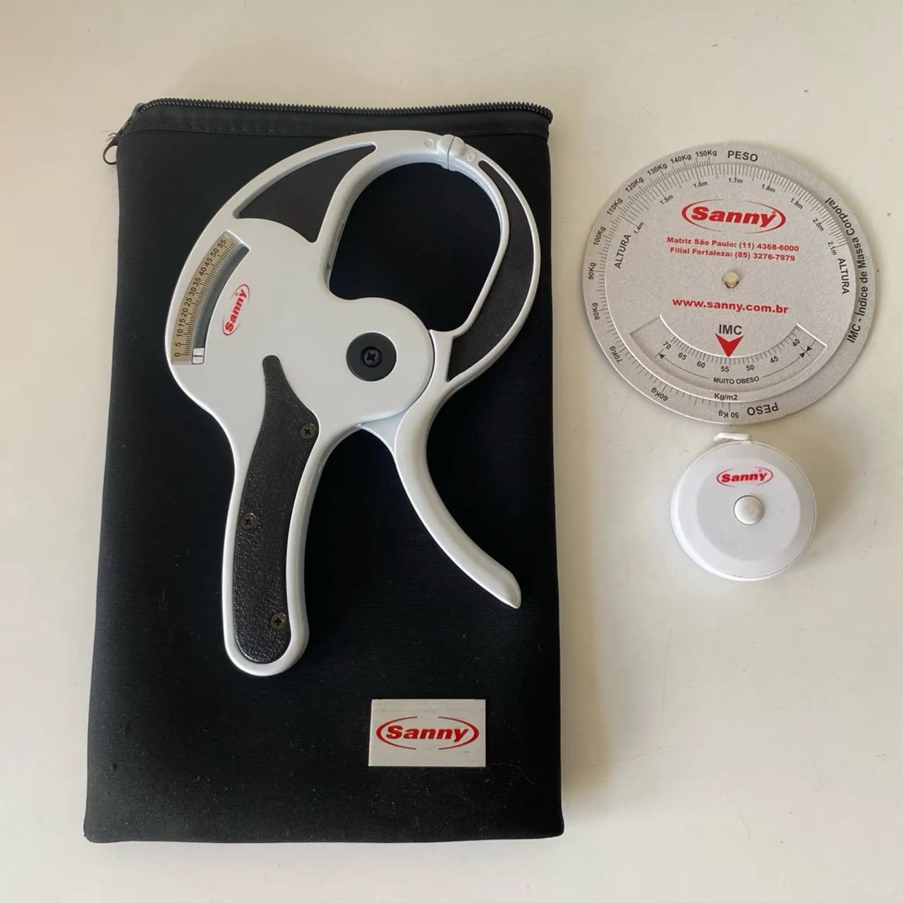 C251 Kit adipômetro Sanny trena fibra de vidro 1,5m disco imc estojo Neoprene atividade fí - Foto 2