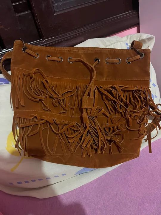 Bolsa aveludada Marrom com Franjas