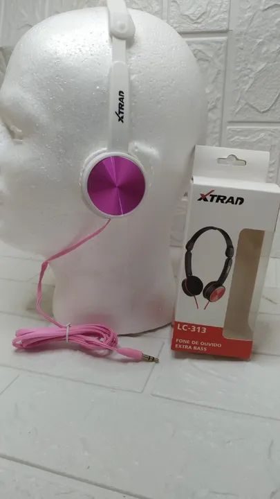 fone de ouvido extra bass lc-313  3.5mm p2 15mw xtrad-branco com rosa - Foto 2