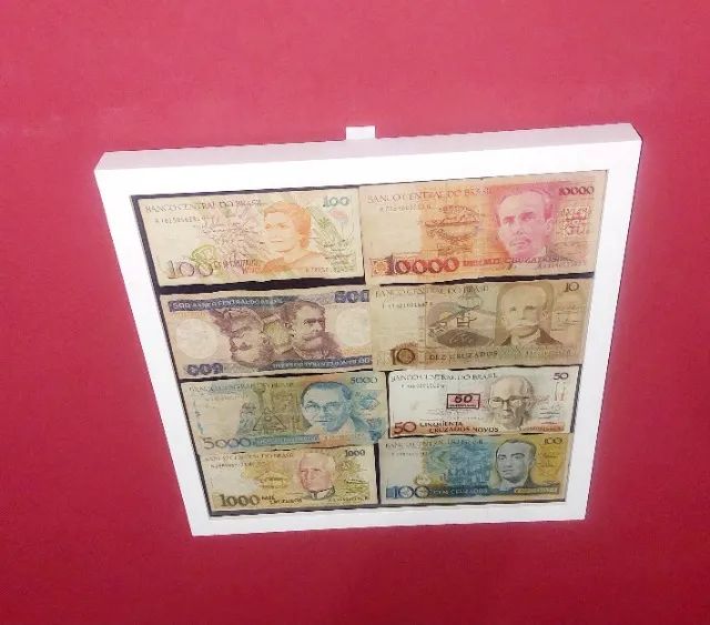 Quadro Cenario C/ 8 Notas Antigas Brasileiras Deco Feng Shui