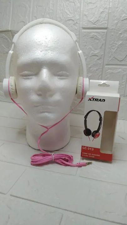 fone de ouvido extra bass lc-313  3.5mm p2 15mw xtrad-branco com rosa