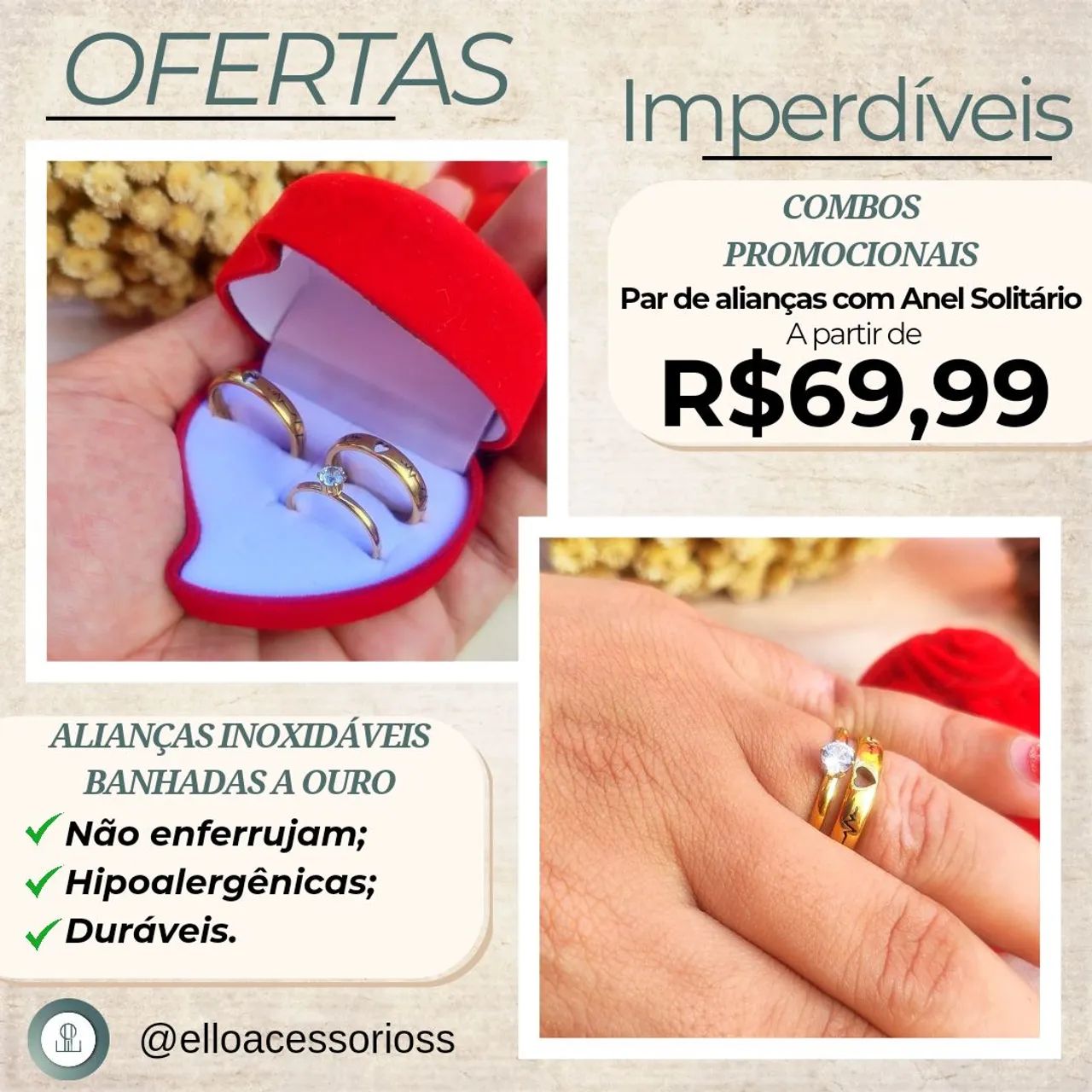 Kits de alianças com Anel e Caixa de veludo 