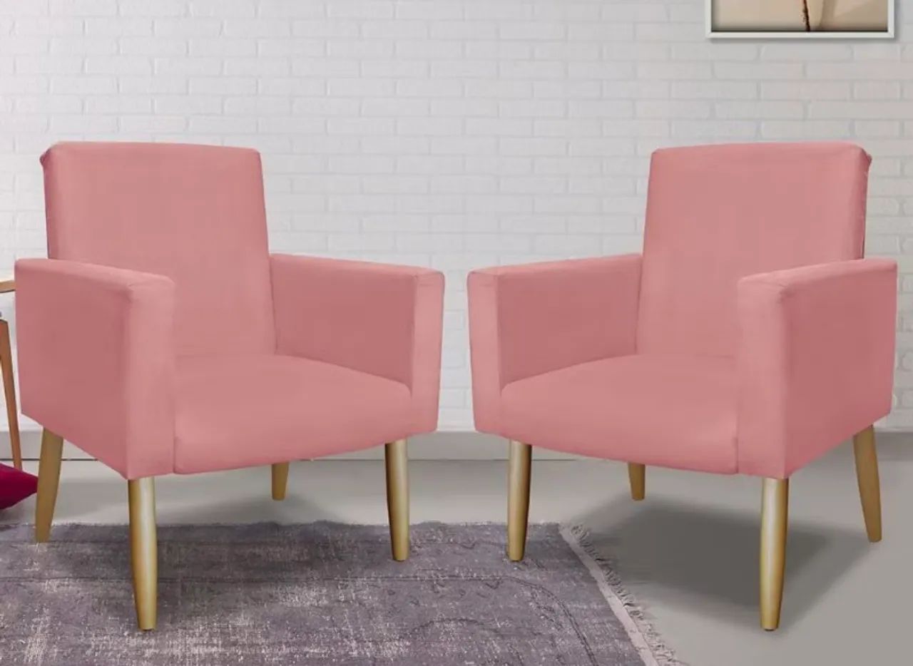 Par de Cadeiras Rosa com Pés Dourados