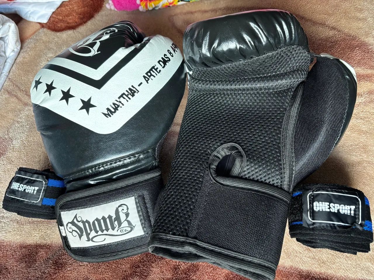 Kit Luvas de Boxe Muay Thai + bandagem azul - Tamanho 12 - Foto 5