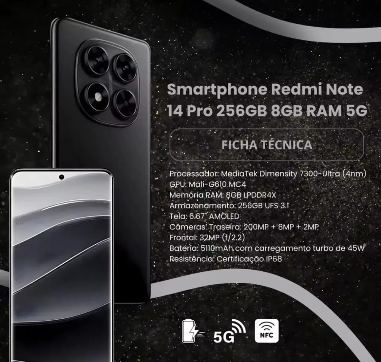 Não aceito troca,,, Smartphone Redmi Note 14 Pro 5G 256GB e 8GB de RAM