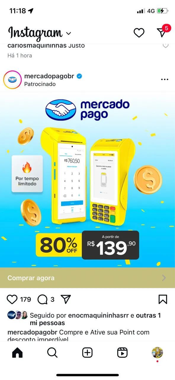 POINT pro 3 máquina de cartão do mercado pago 