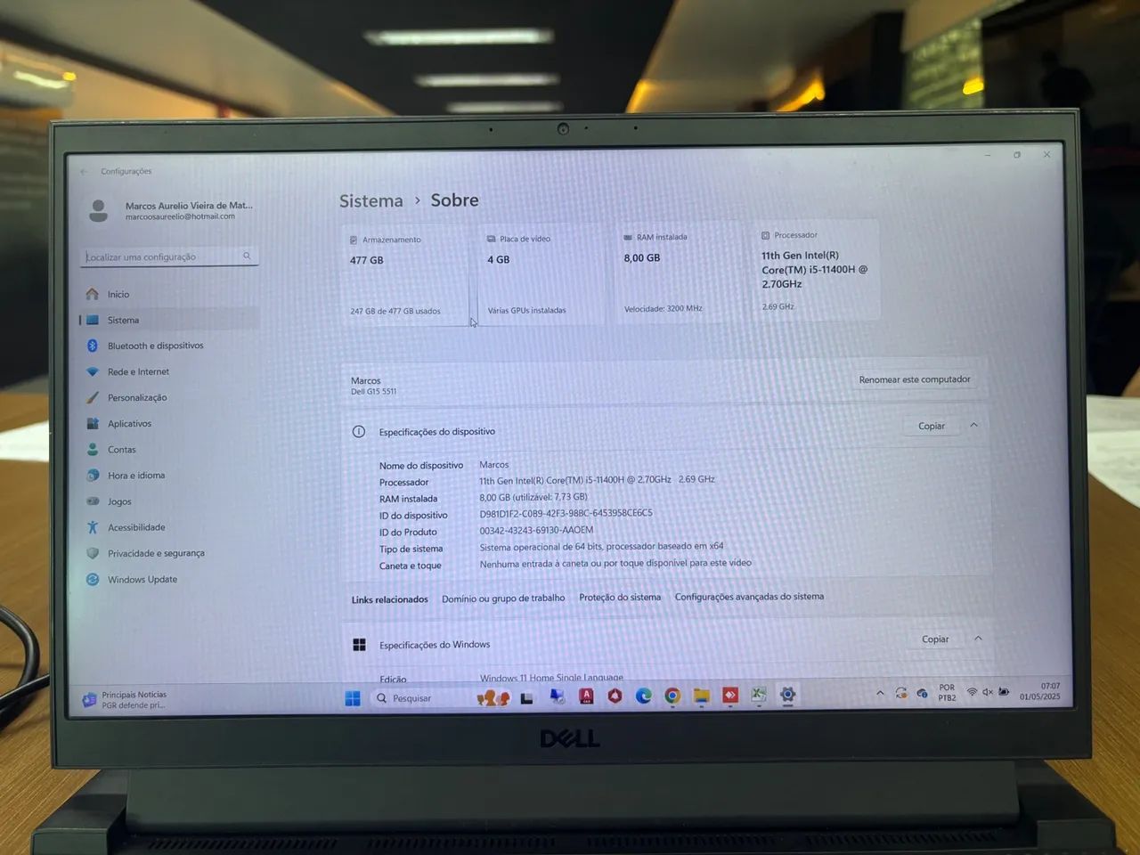 Notebook Dell G15 5511 (2022) 
