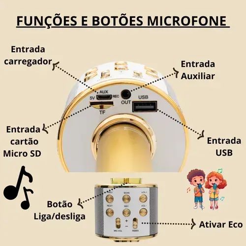 Microfone Karaokê sem Fio com Caixa de Som - Foto 4