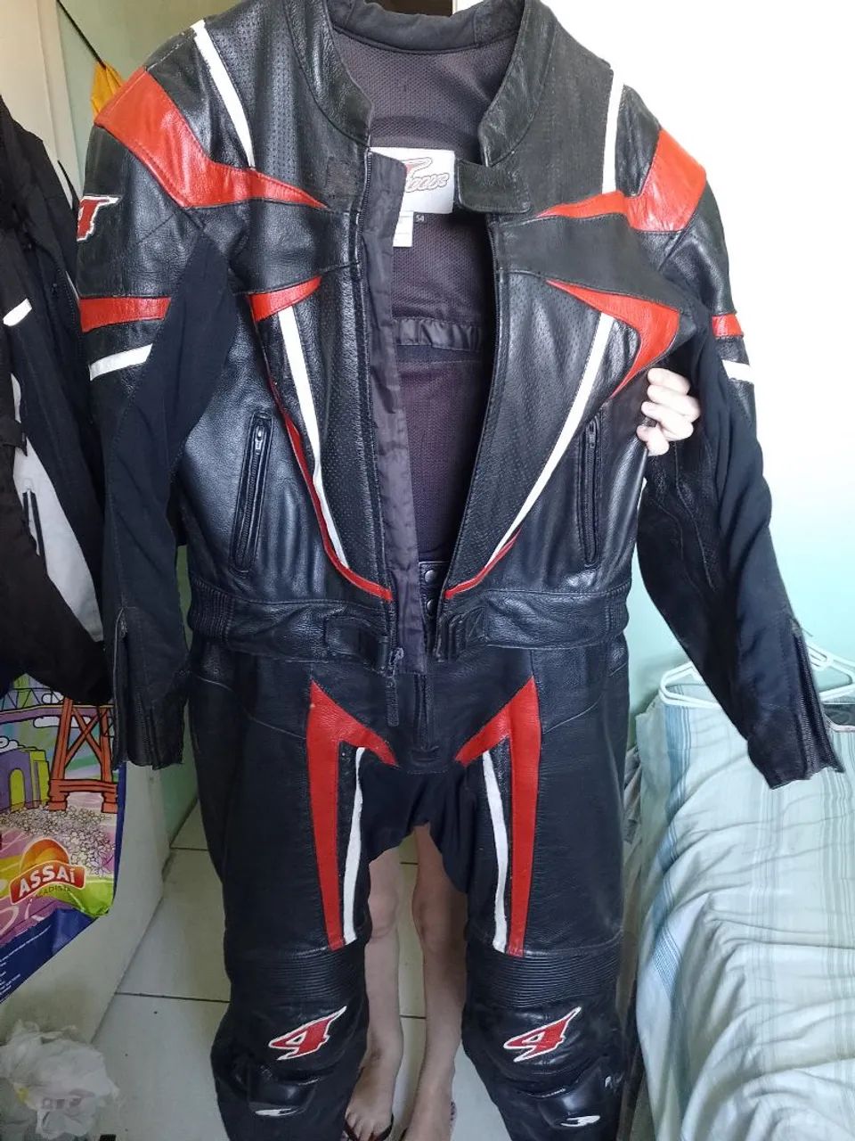 Macacão f4 duas peças de Couro para Motociclista