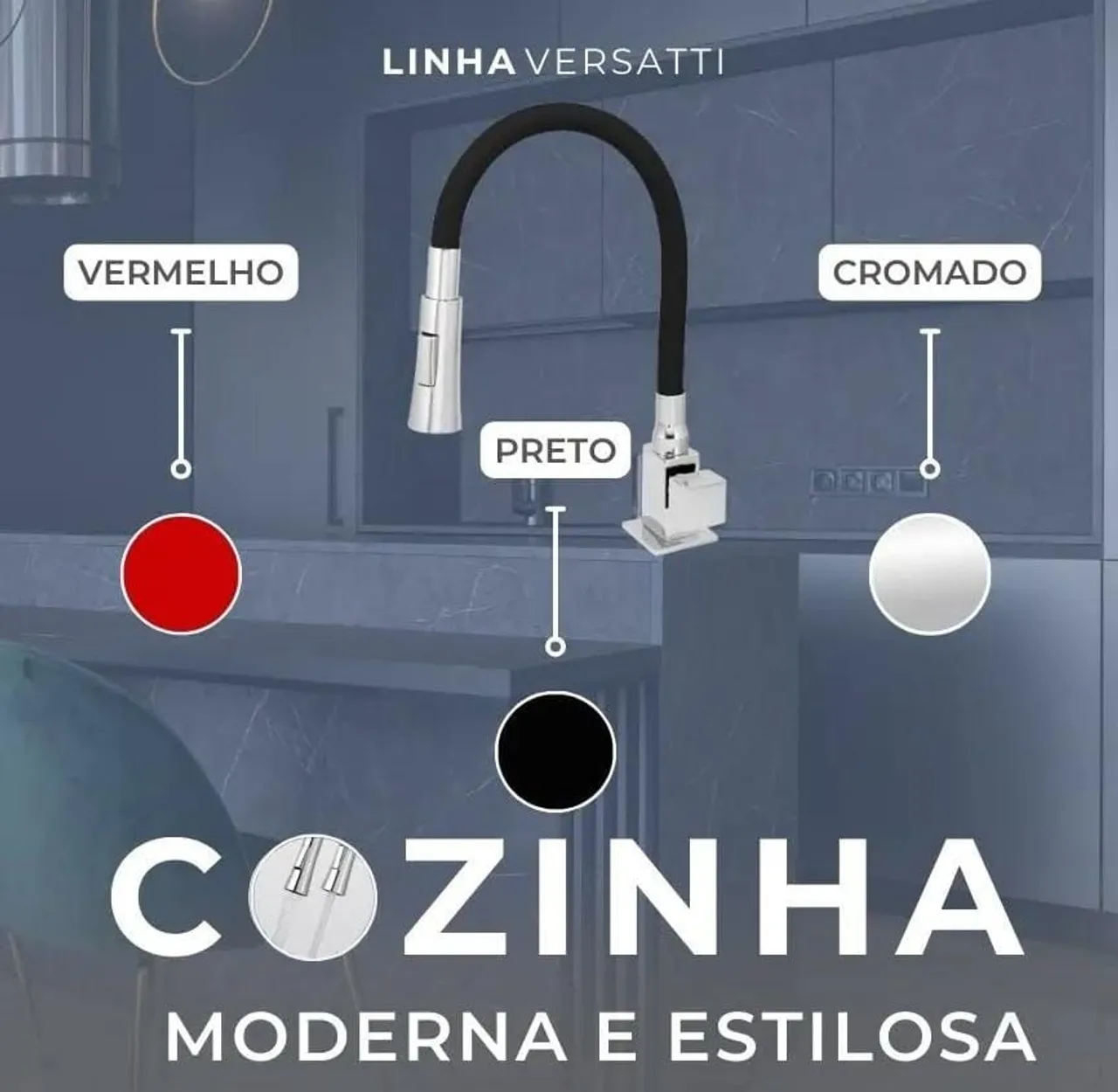 Torneira de Cozinha Gourmet Versatti Preta e Cromada