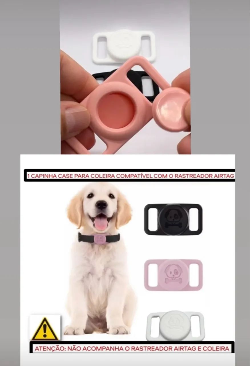 Capa Coleira PET a prova de água para AirTag capinha suporte silicone cachorro gato  - Foto 2
