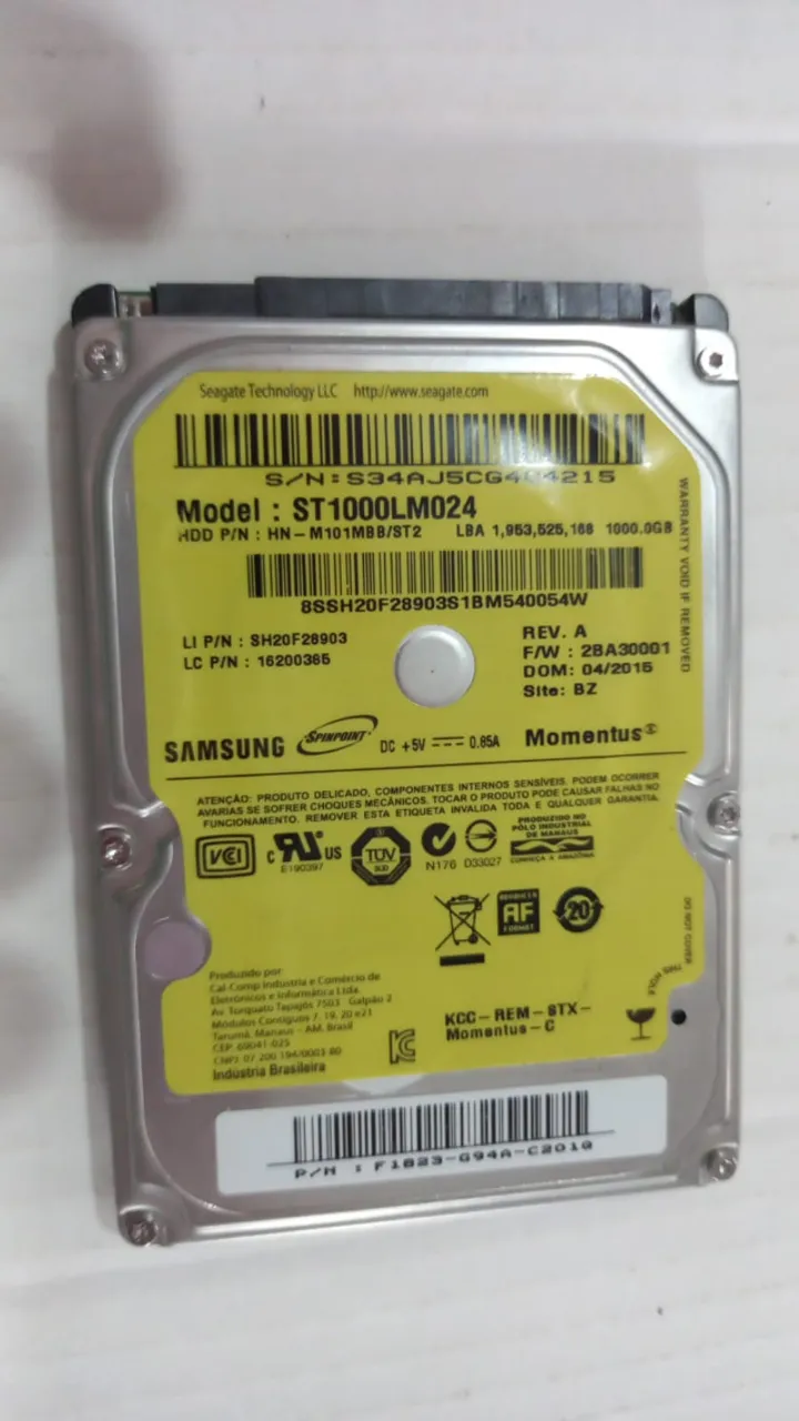 HD 1 tb DE NOTEBOOK SAMSUNG