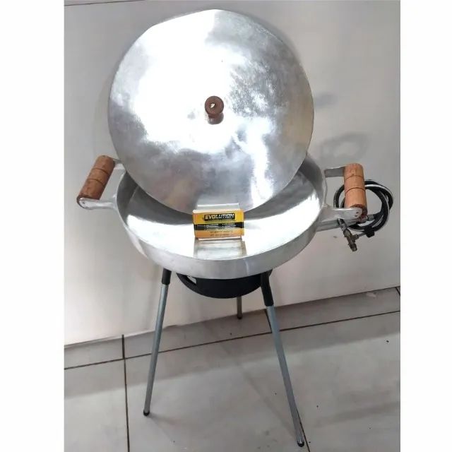 Chapa de Aluminio com Borda e Tampa + Tripé a Gás com Mangueira Completo - Foto 4
