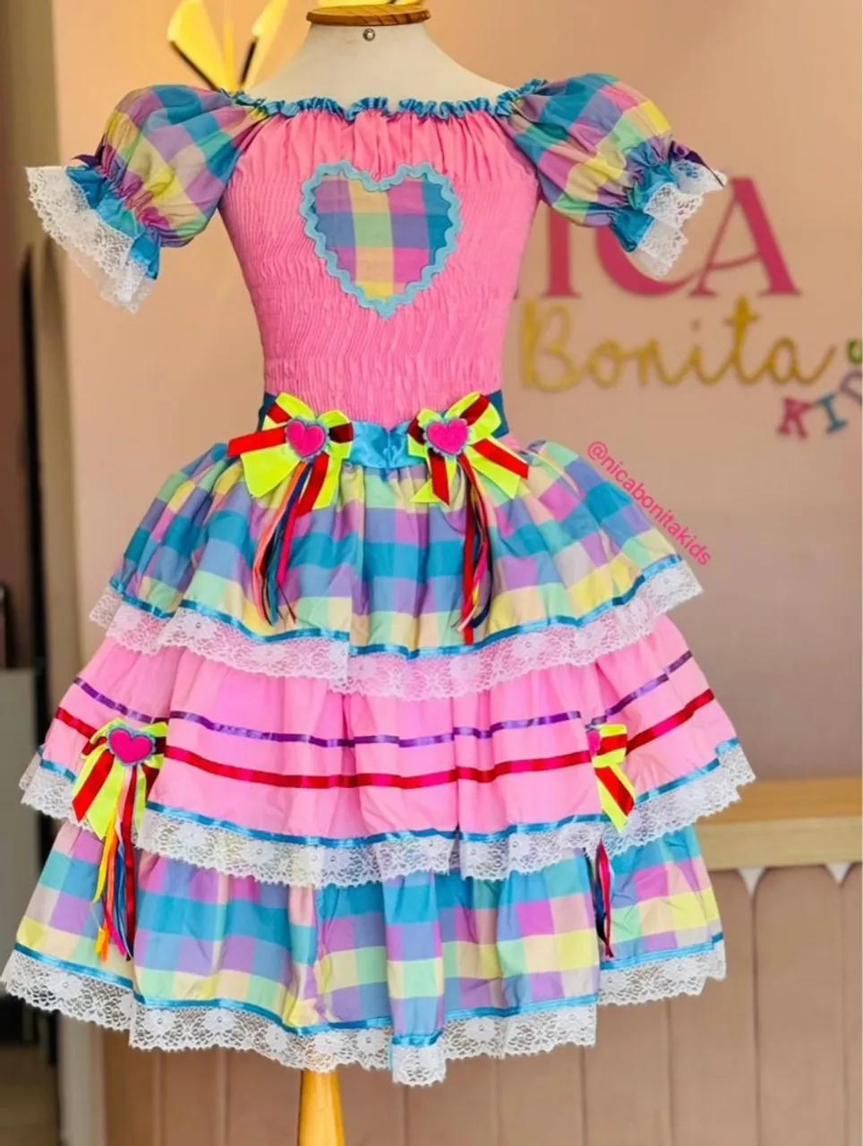 Vestido Infantil Junino Colorido