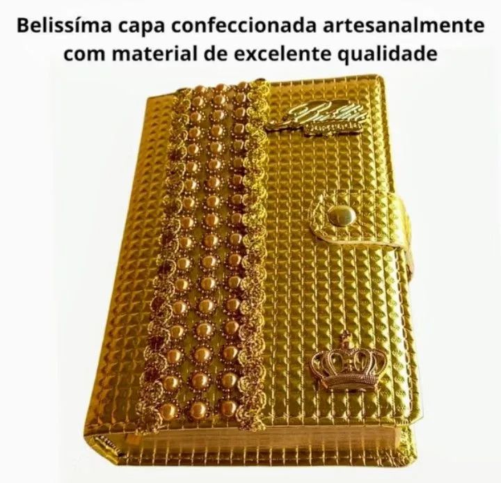 Kit Bíblia Sagrada Dourada com Caneta - Foto 3