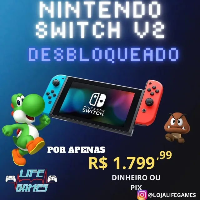 Nintendo Switch v2 Desbloqueado seminovo com garantia