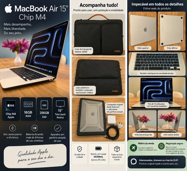 MacBook Air 15 polegadas M4 16GB de ram e 256SSD - Notebooks