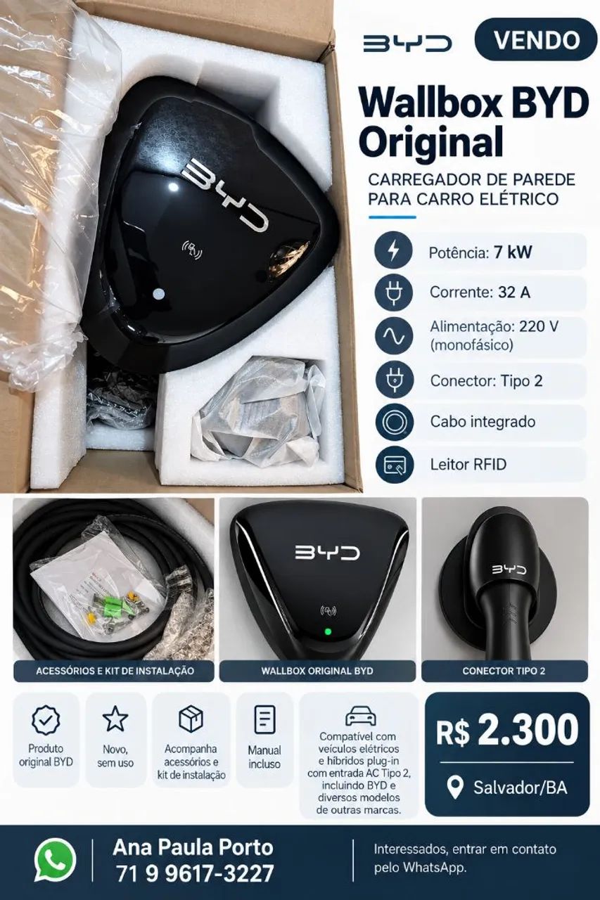 WALLBOX BYD ORIGINAL - DOLPHIN MINI - NOVO/SEM USO - Foto 5