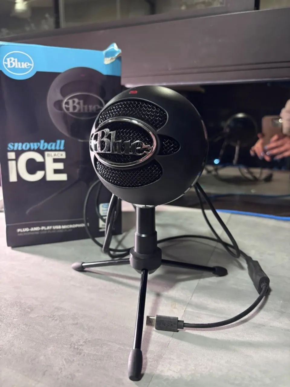 Microfone snowball black ice USB para celular e PC