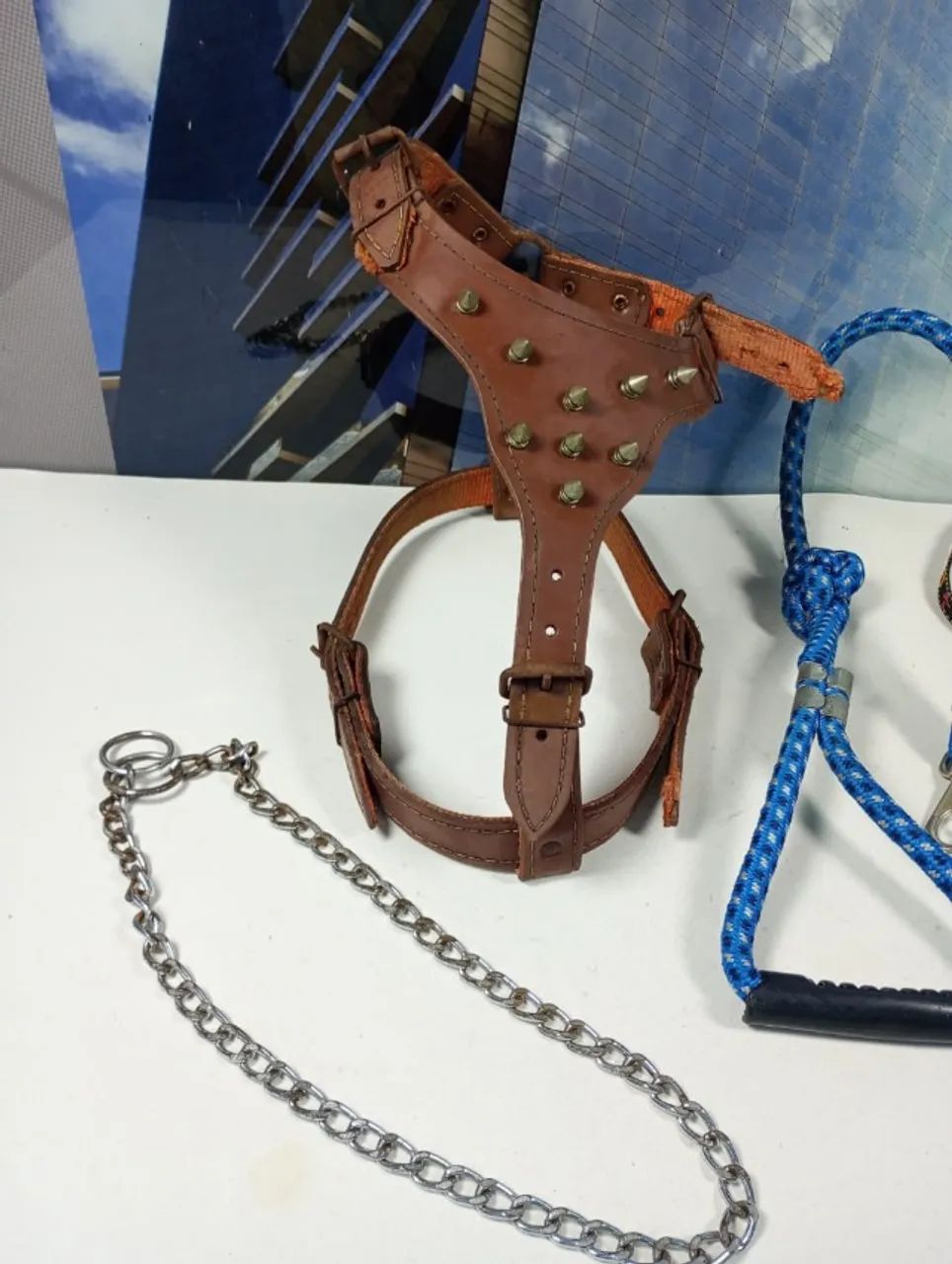 Kit Acessórios Cães Médio/Grande Porte (Peitoral Couro com Spikes + Guia Corda + Enforcado - Foto 5
