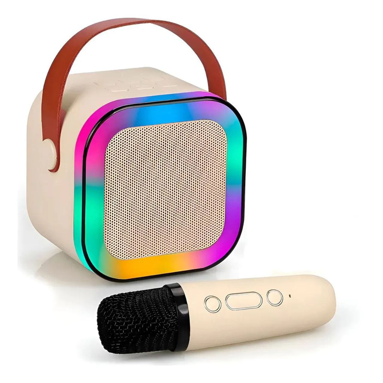 Mini Caixa de Som Microfone Bluetooth Portátil RGB