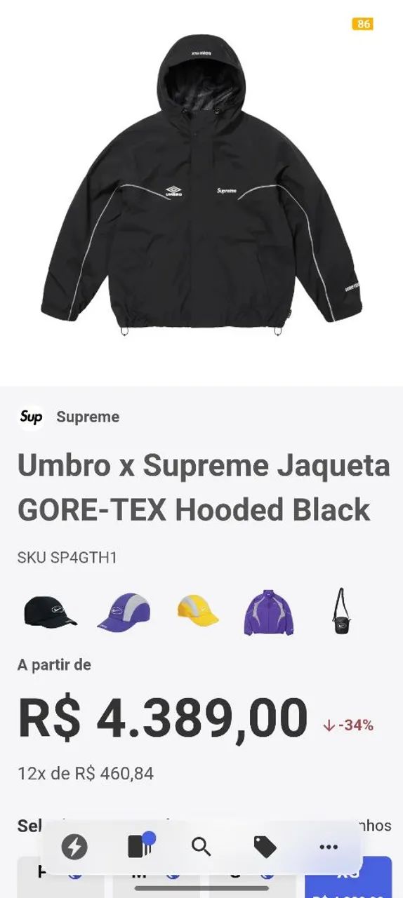 Umbro x Supreme Jaqueta GORE-TEX Hooded Black - Roupas Esportivas