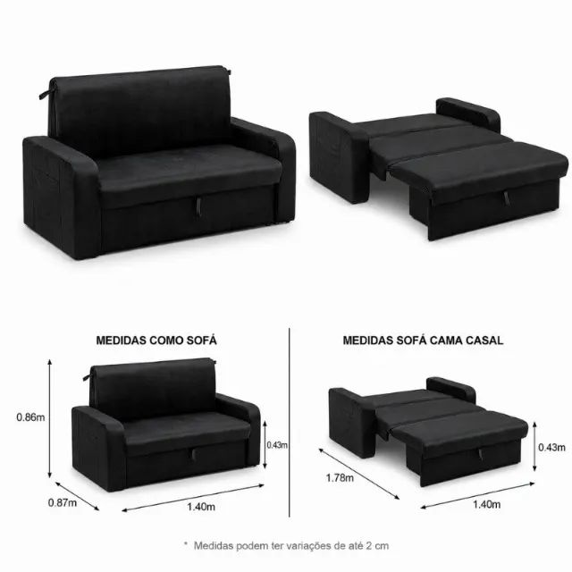 Sofá Cama Casal c/ Baú Preto Frete Grátis - Até 12x  - Foto 2