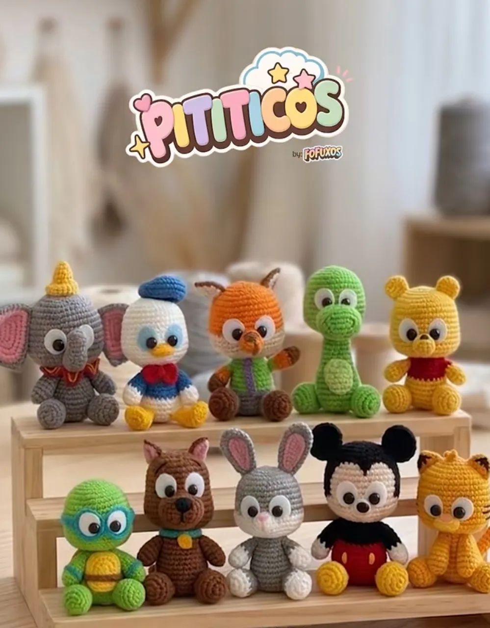 Pititicos Amigurumi Animais Inspiração de Personagens Decoração Chaveiros Personalizados 