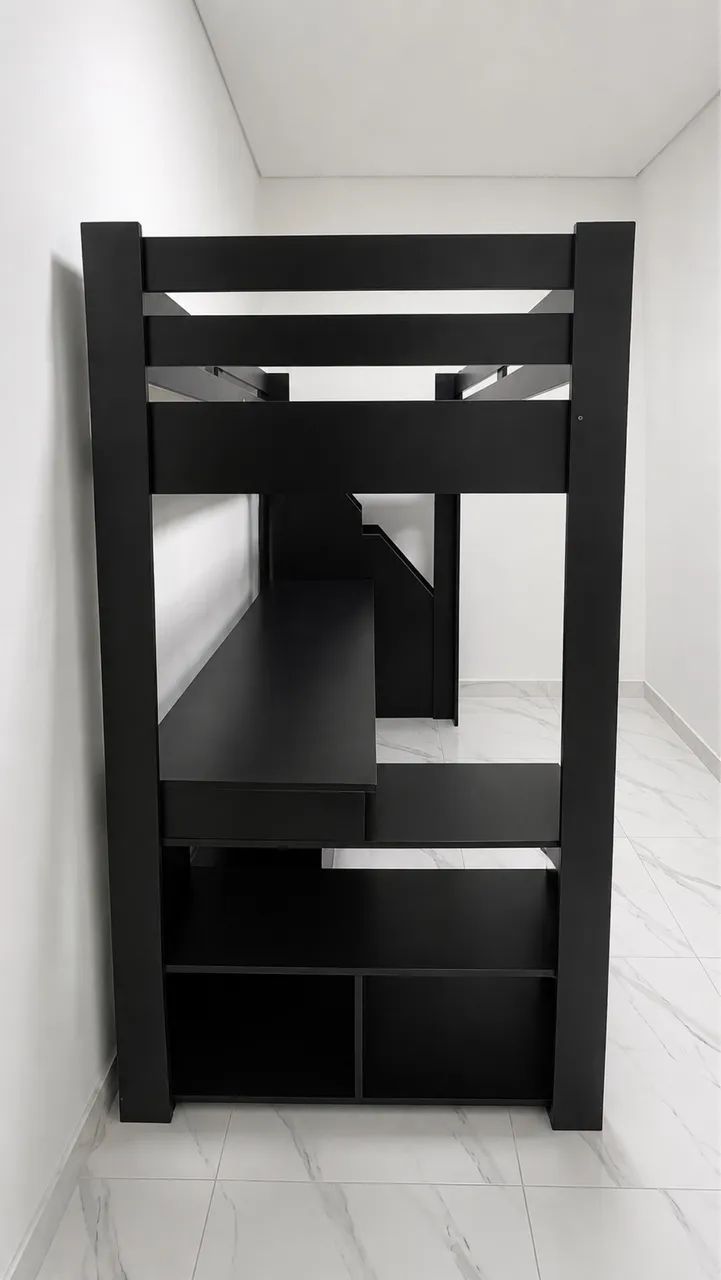 Cama Suspensa Preta com Escrivaninha e Gavetas - Foto 3