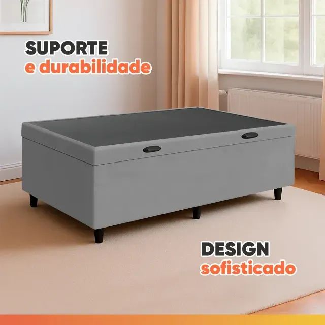 Base Baú de Solteiro Cinza Suede - Foto 2