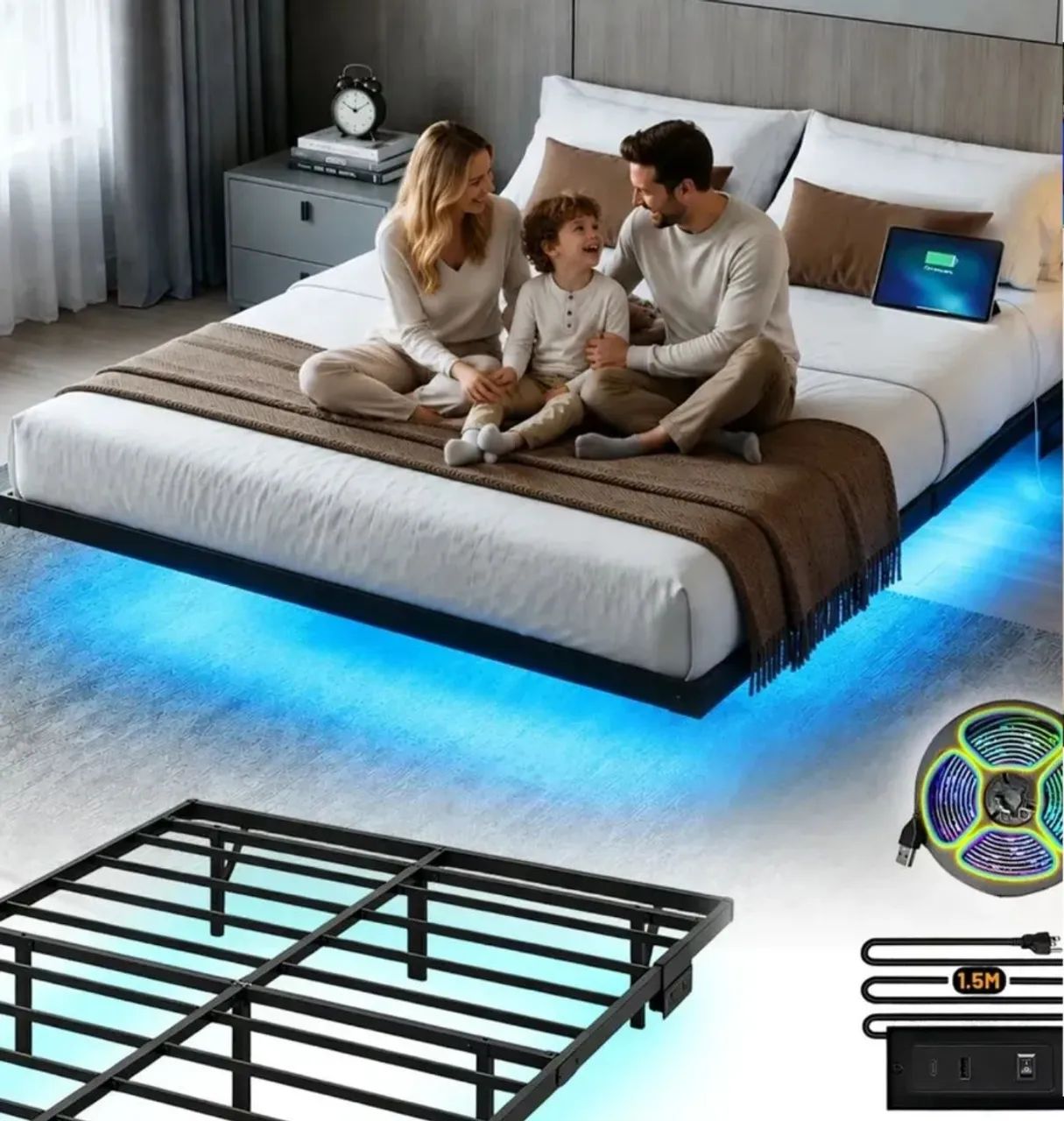 Cama suspensa com led e tomadas  - Foto 2