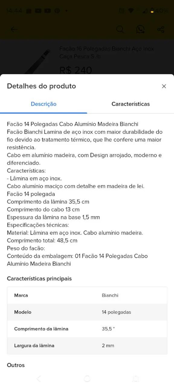 Facão Bianchi 14 polegadas c/bainha  - Foto 5