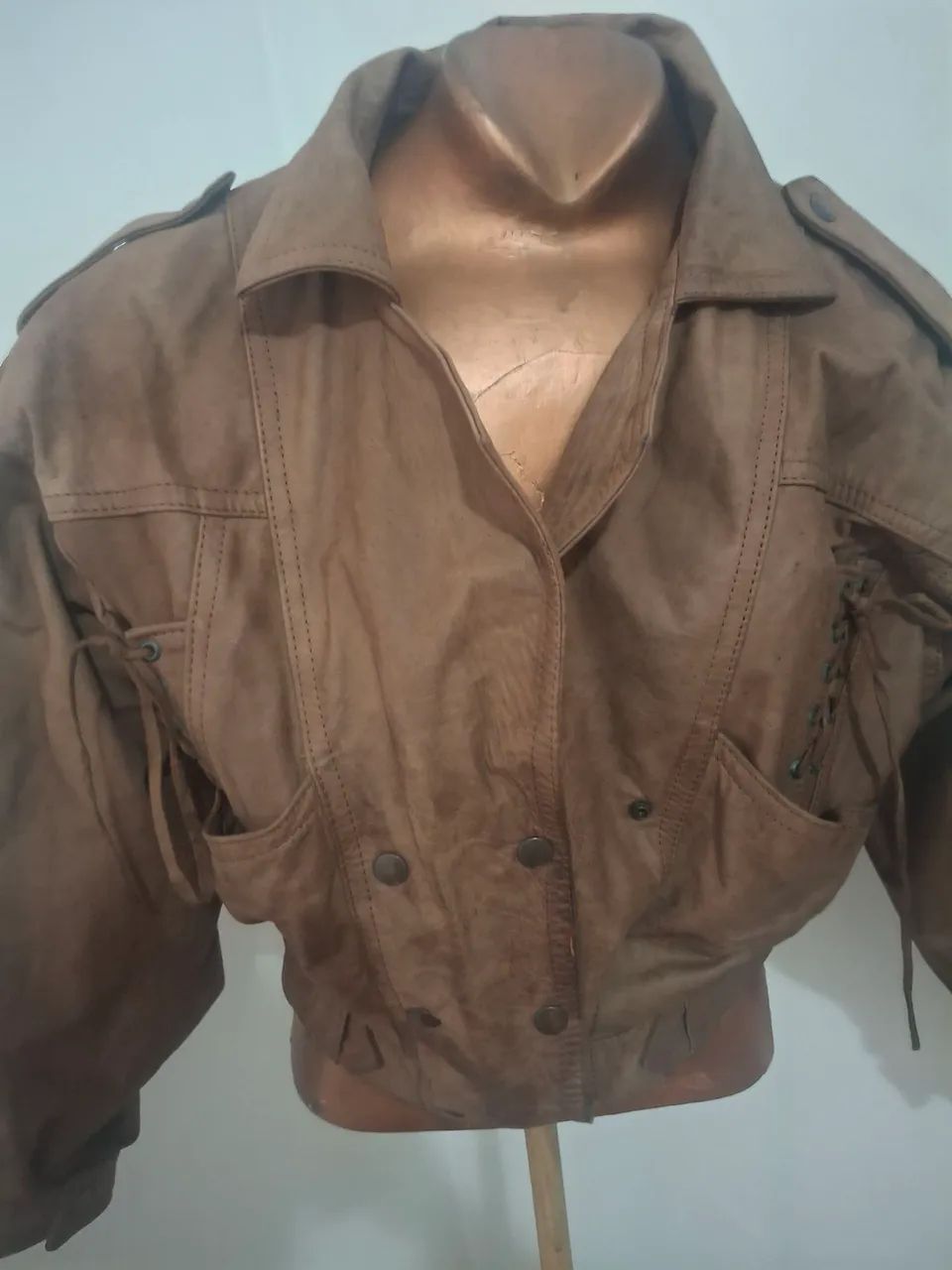 Jaqueta de couro legítimo bomber com amarrações tm M - Foto 3