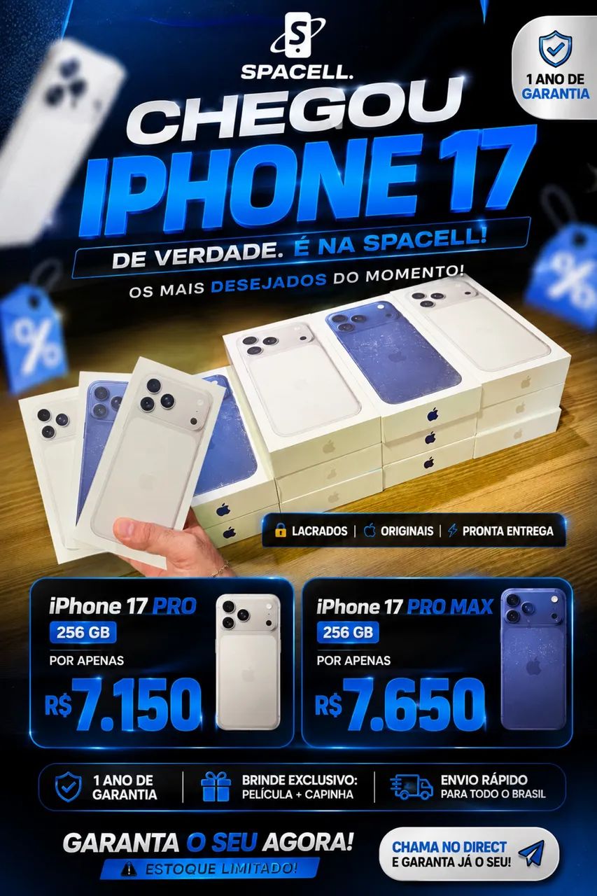 Venda de iPhone 17 pro e pro Max
