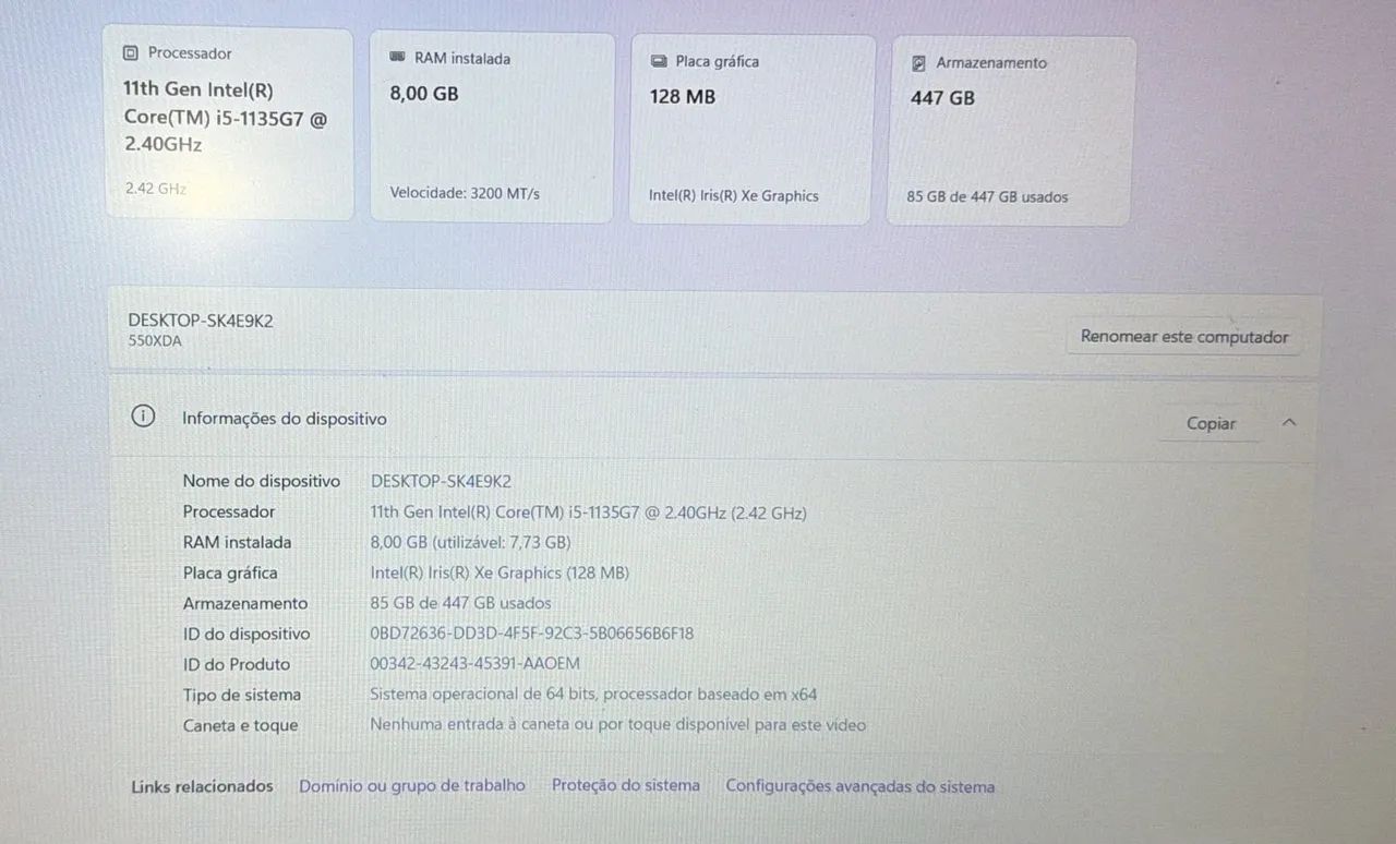 Notebook Novo I5 11° Gen - 8GB RAM - 447GB SSD - Foto 3