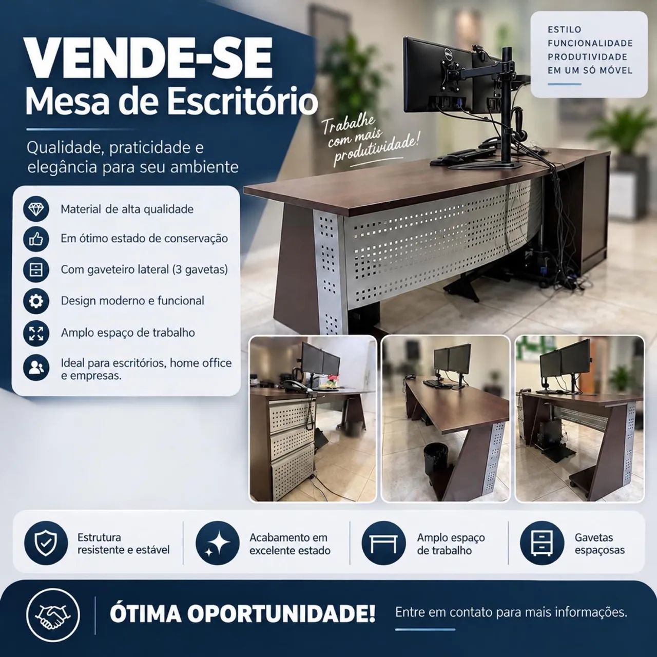 Mesa de escritório com gaveteiro