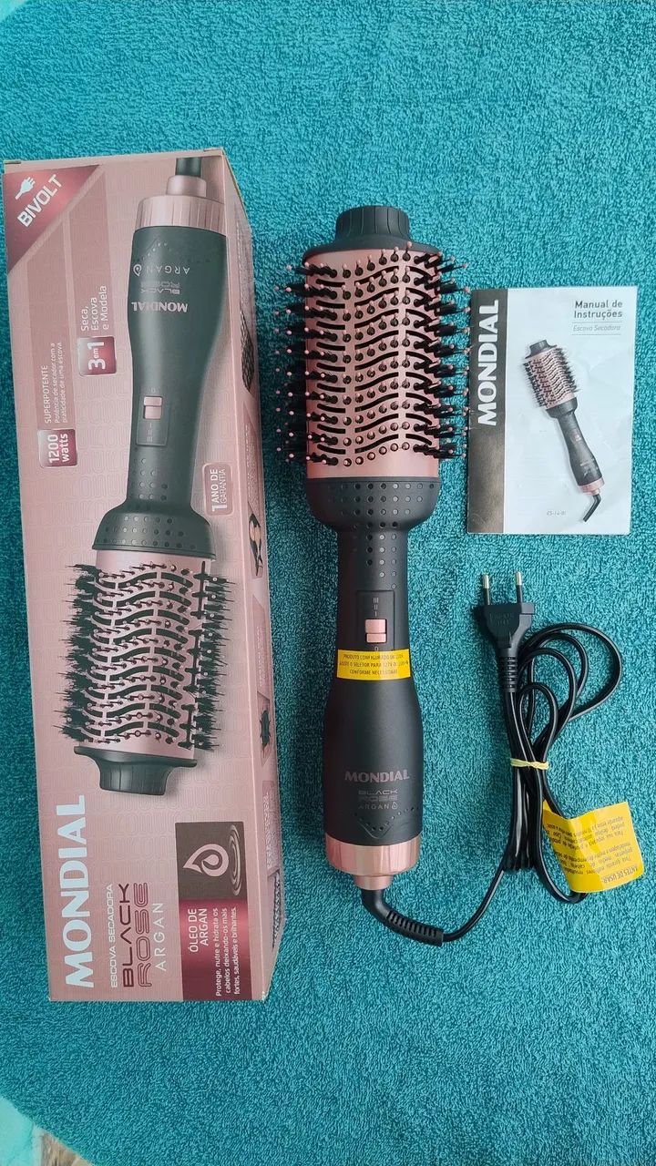 Escova secadora MONDIAL (3 em 1) Seca, alisa e modela.