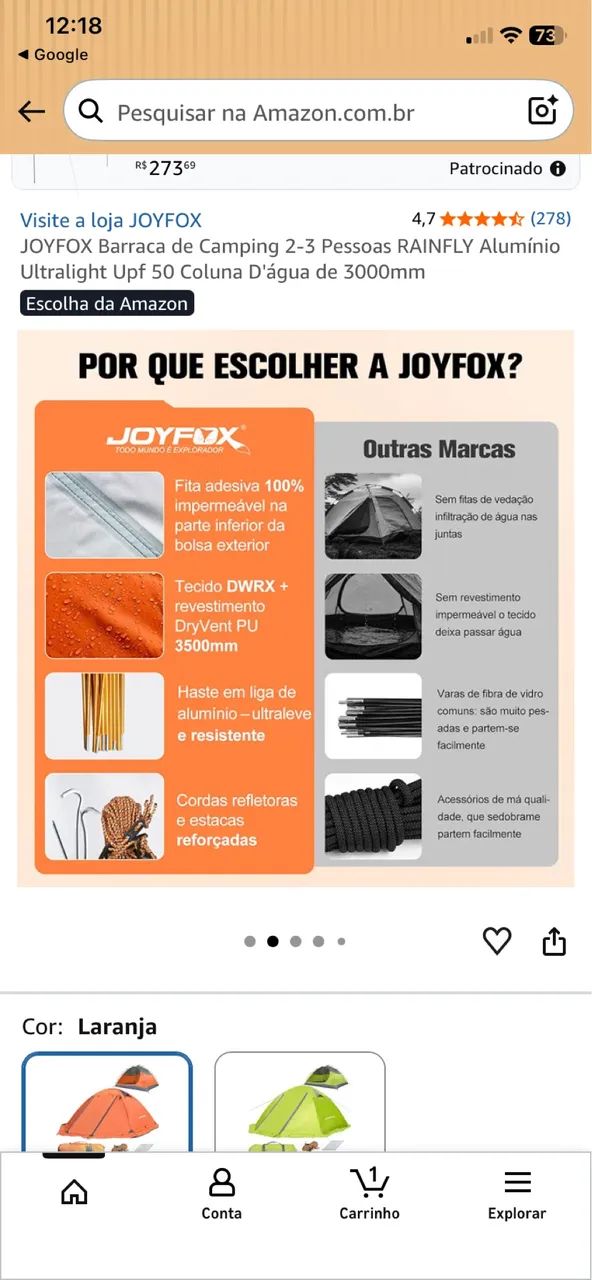 Barraca de Camping joyfox NOVA, LACRADA 2 pessoas - Foto 3