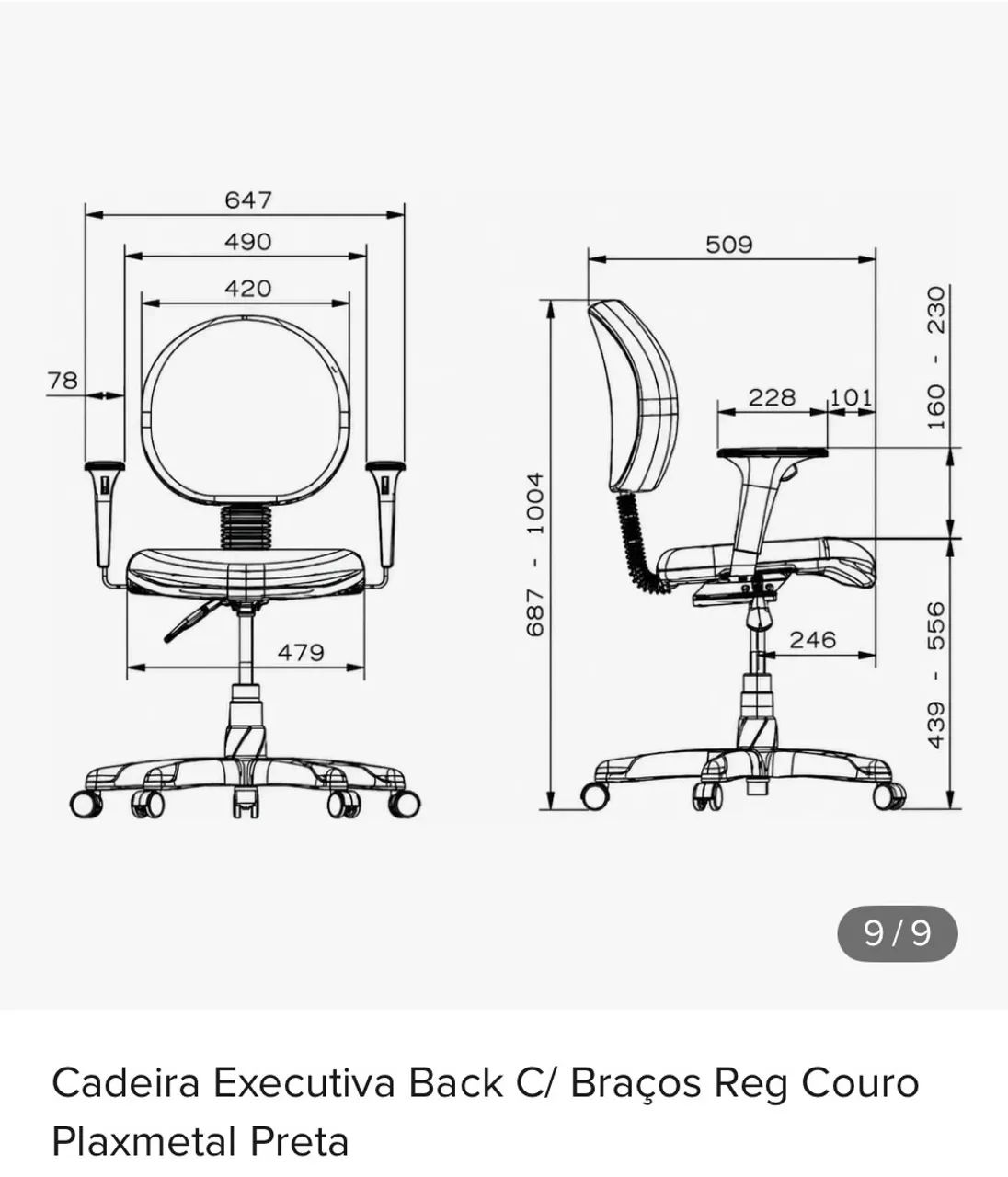 Cadeira Operativa Plaxmetal Back System Braços Vinil Preto - Foto 4