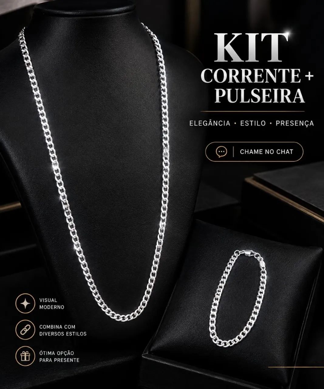KIT CORRENTE + PULSEIRA DE PRATA 