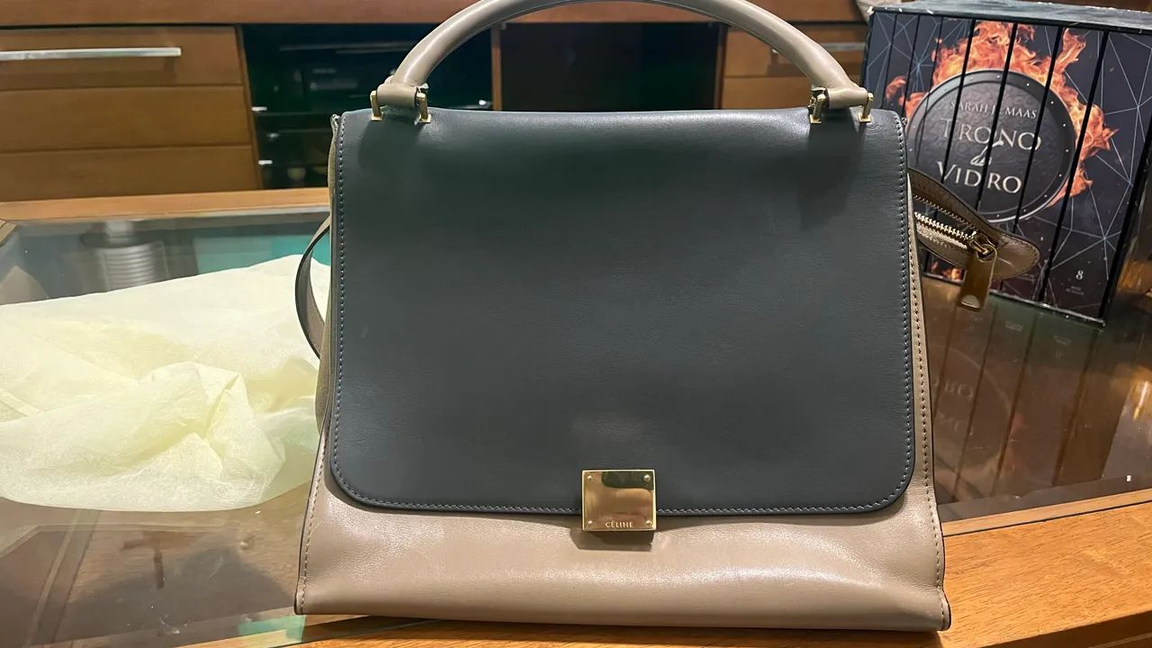 Bolsa Celine Trapeze Tricolor Original em Couro e Camurça