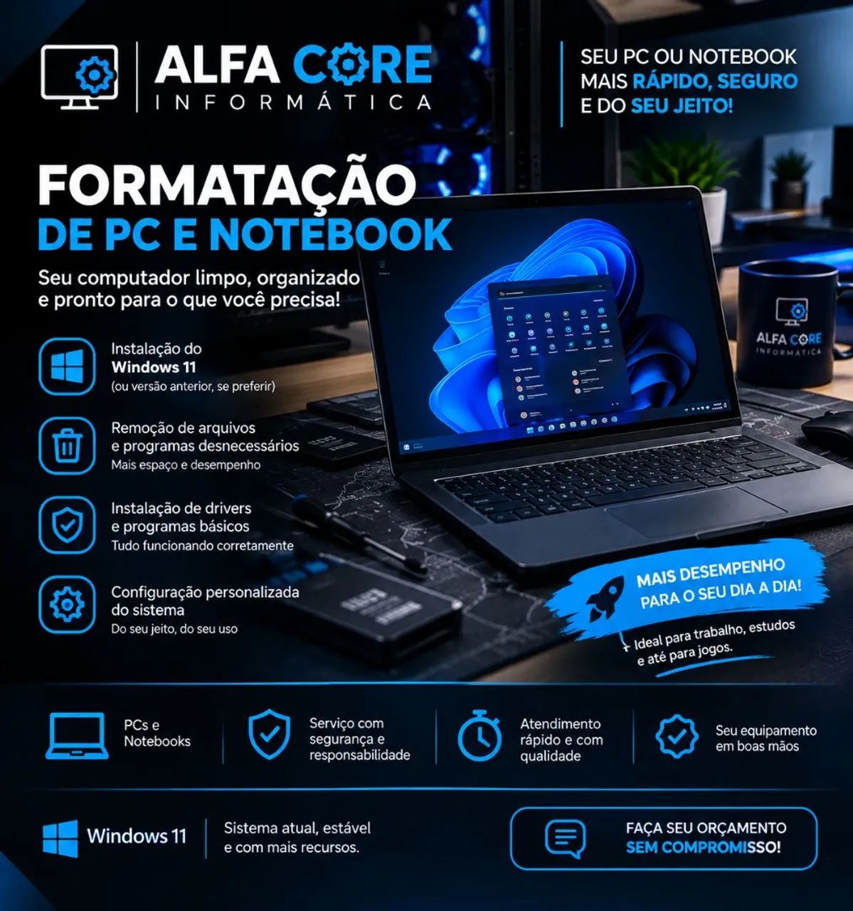 ALFA CORE Informática - Formatação de PC e notebook 