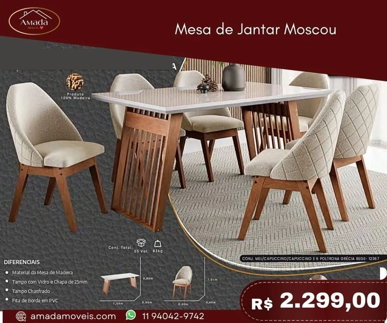 Mesa de Jantar Moscou - à pronta entrega 