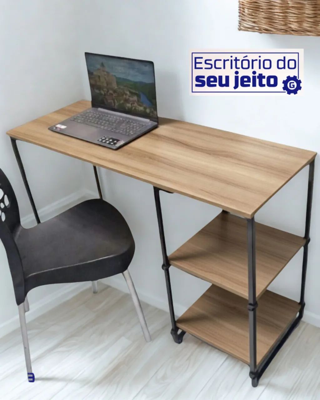 Mesa de Escritório 1,1m NOVA Multiuso Industrial com prateleira para Computador Notebook - Foto 4