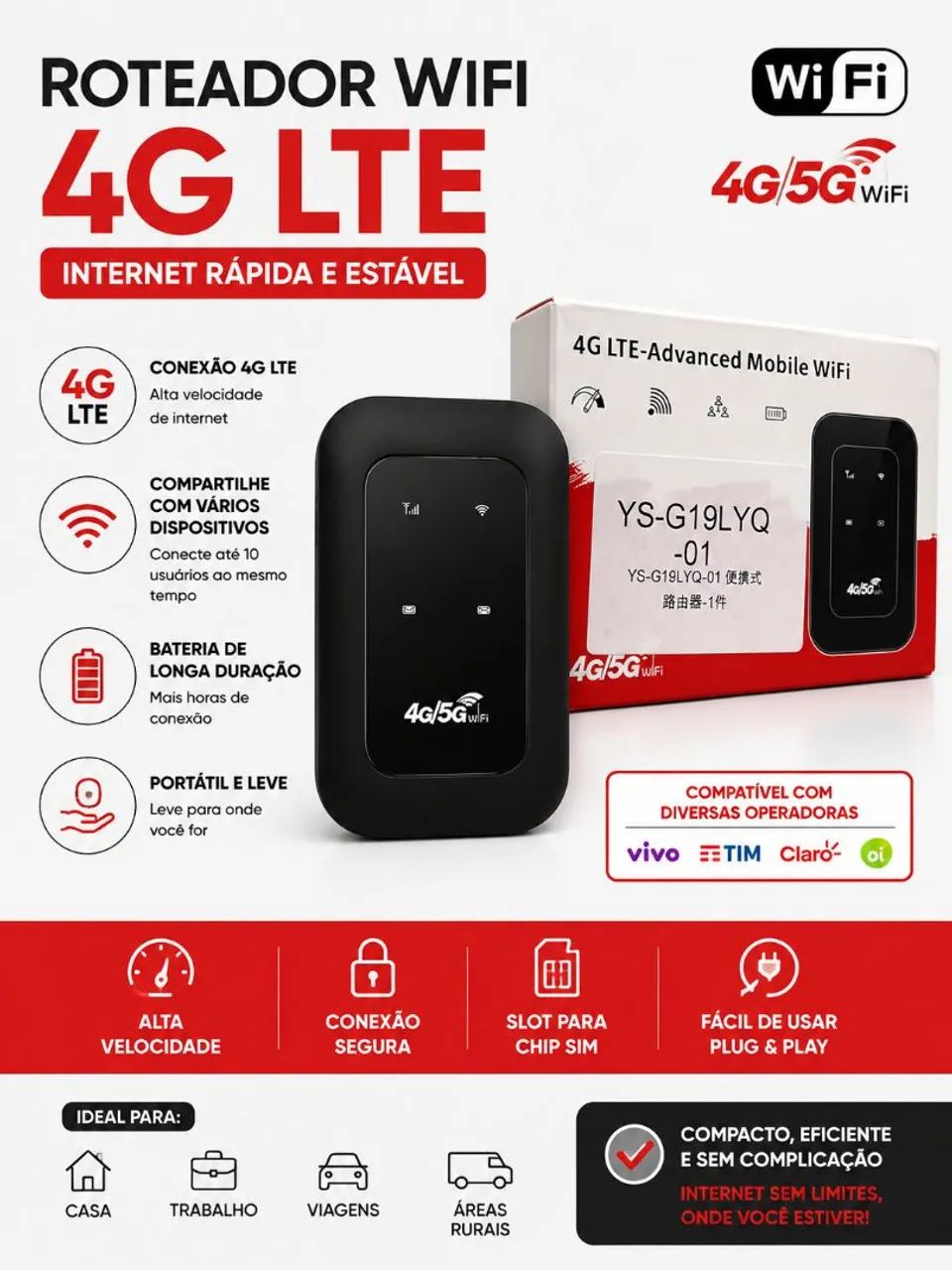 Roteador Wi-fi 4G (+1 de brinde)